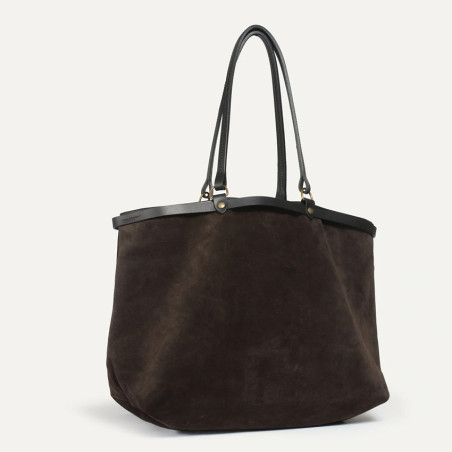 Bleu de Chauffe Adele Sac Cabas En Cuir Velours Marron Foncé DOS