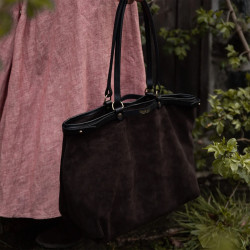 Bleu de Chauffe Adele Brown Velvet Leather Tote Bag