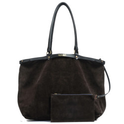 Bleu de Chauffe Adele Sac Cabas En Cuir Velours Marron Foncé