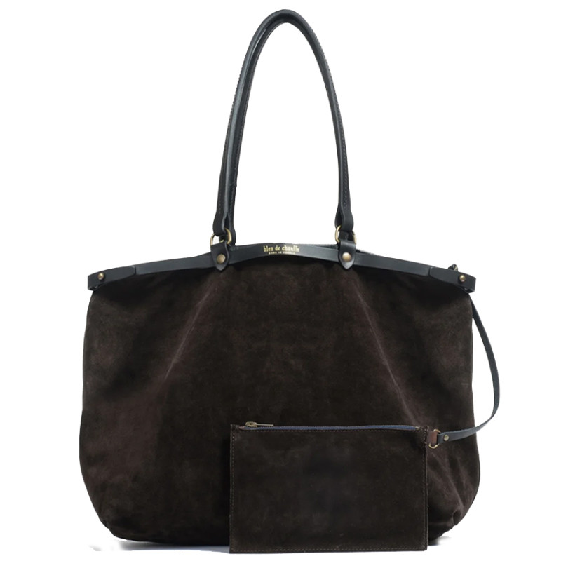Bleu de Chauffe Adele Sac Cabas En Cuir Velours Marron Foncé