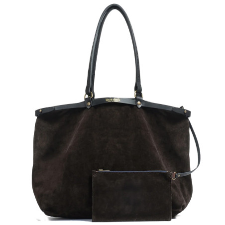 Bleu de Chauffe Adele Sac Cabas En Cuir Velours Marron Foncé