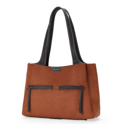 Mac Alyster Fauve Sac Shopping Effet Daim Marron