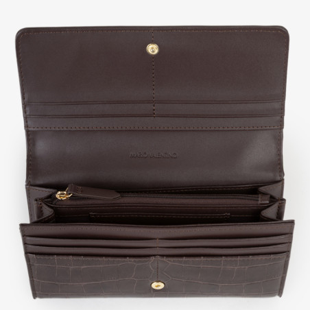 Valentino Opaline Re Portefeuille A Rabat Effet Croco Café