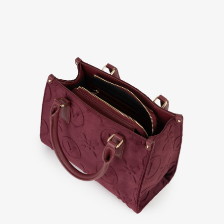 Valentino Samba Velvet Sac Porté Main A Logo Bordeaux ouvert