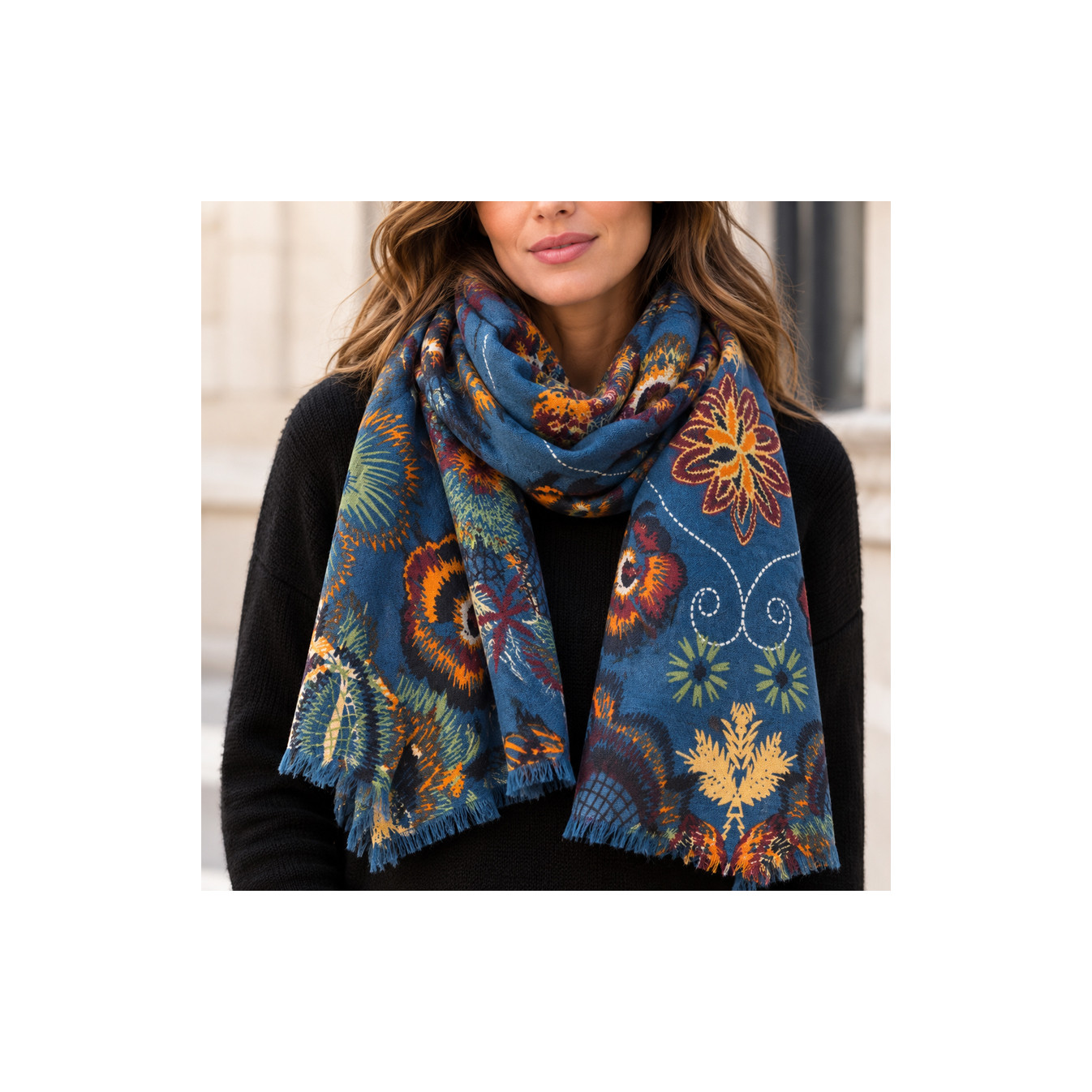 Atoll Palme Etole Colorée Aux Motifs Fleuris Bleu Foncé