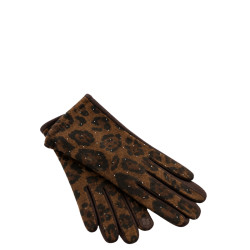 Atoll Palme Gants Au Motif Léopard & Ses Petits Clous Marron Foncé