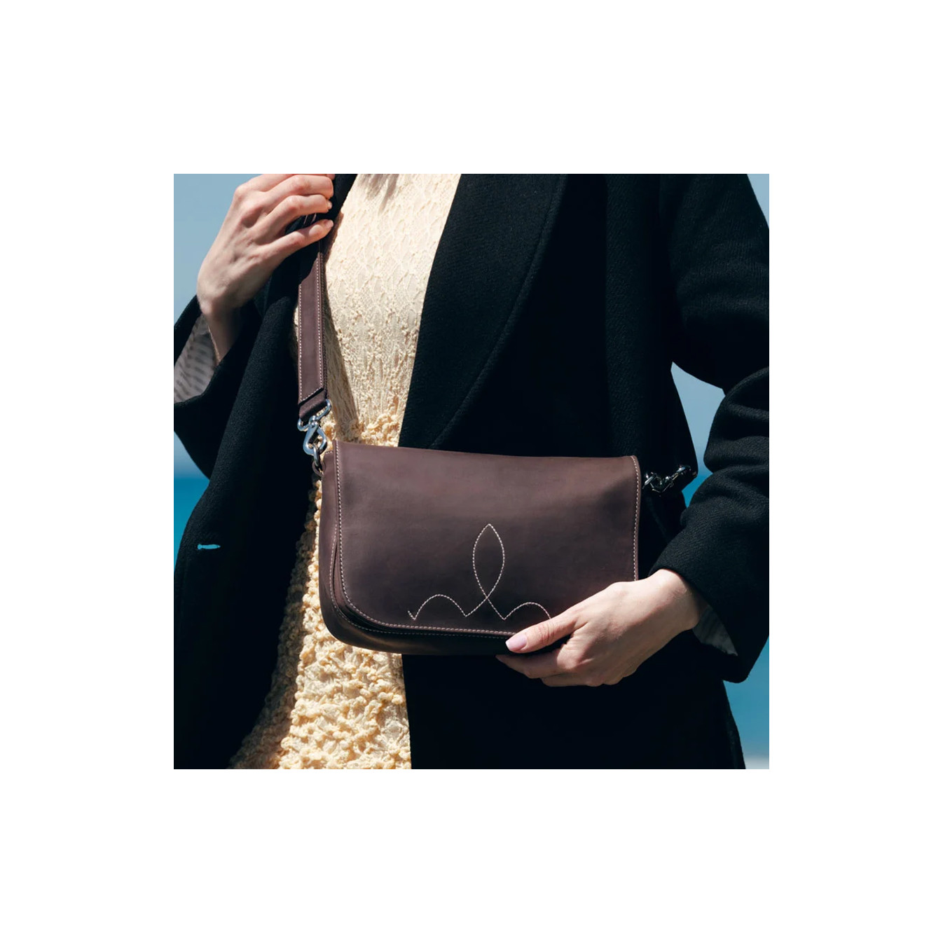 Ateliers Fourès Sirène Grand Sac Porté Travers En Cuir & Coton S200 Chocolat