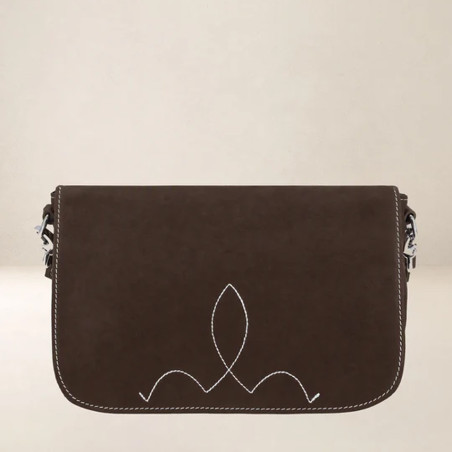 Ateliers Fourès Sirène Grand Sac Porté Travers En Cuir & Coton S200 Chocolat face