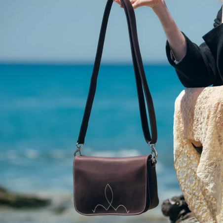 Ateliers Fourès Sirène Grand Sac Porté Travers En Cuir & Coton S200 Chocolat porté