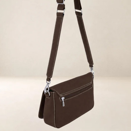 Ateliers Fourès Sirène Grand Sac Porté Travers En Cuir & Coton S200 Chocolat dos