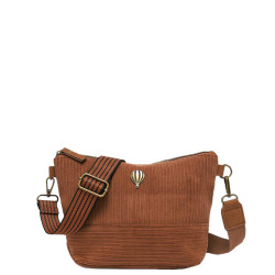 Le Voyage en Panier Velina Sac Besace Effet Velours Côtelé Café