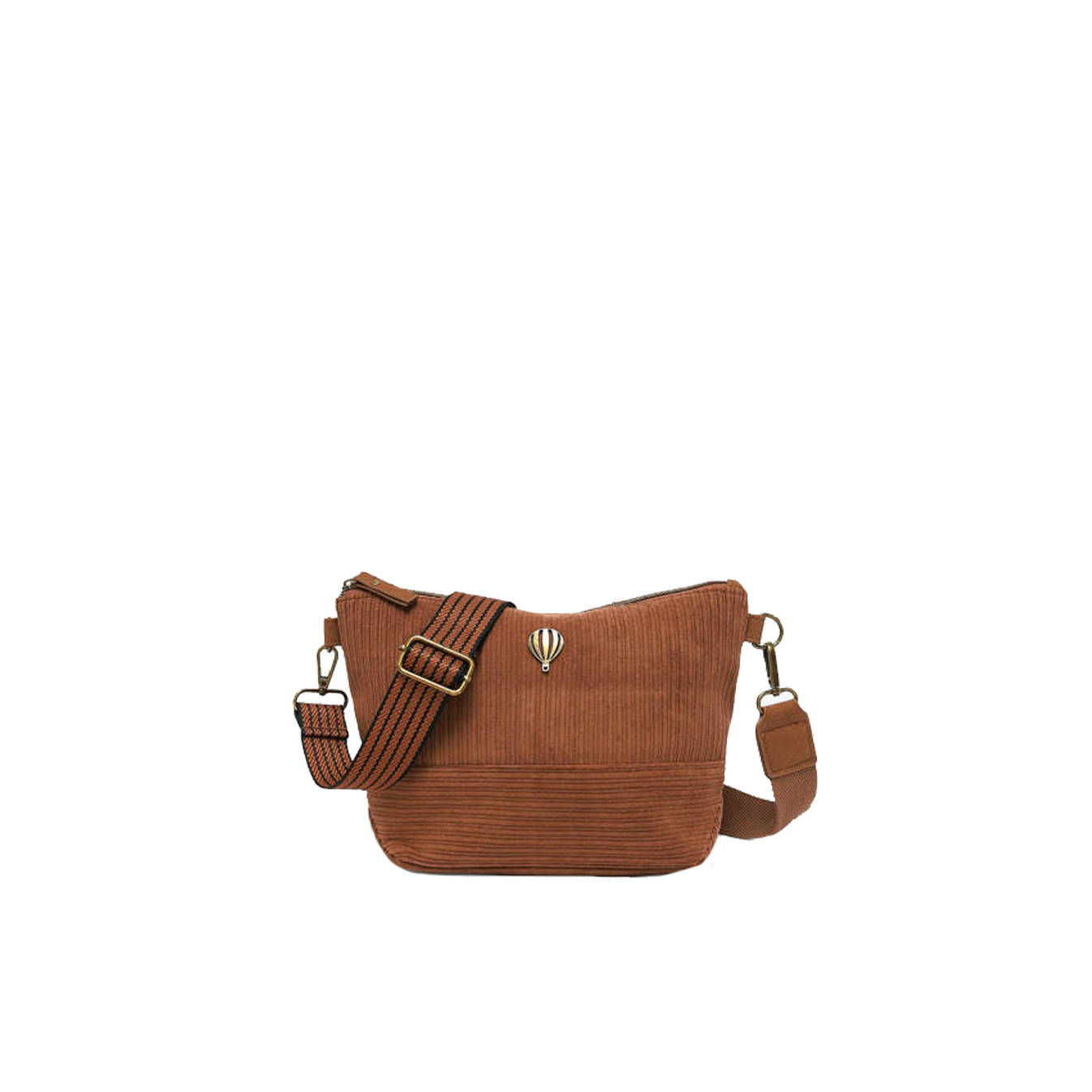 Le Voyage en Panier Velina Sac Besace Effet Velours Côtelé Café