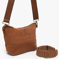 Le Voyage en Panier Velina Sac Besace Effet Velours Côtelé Café