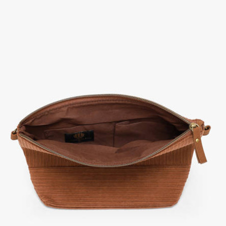 Le Voyage en Panier Velina Sac Besace Effet Velours Côtelé Café ouvert