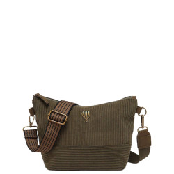 Le Voyage en Panier Velina Sac Besace Effet Velours Côtelé Kaki