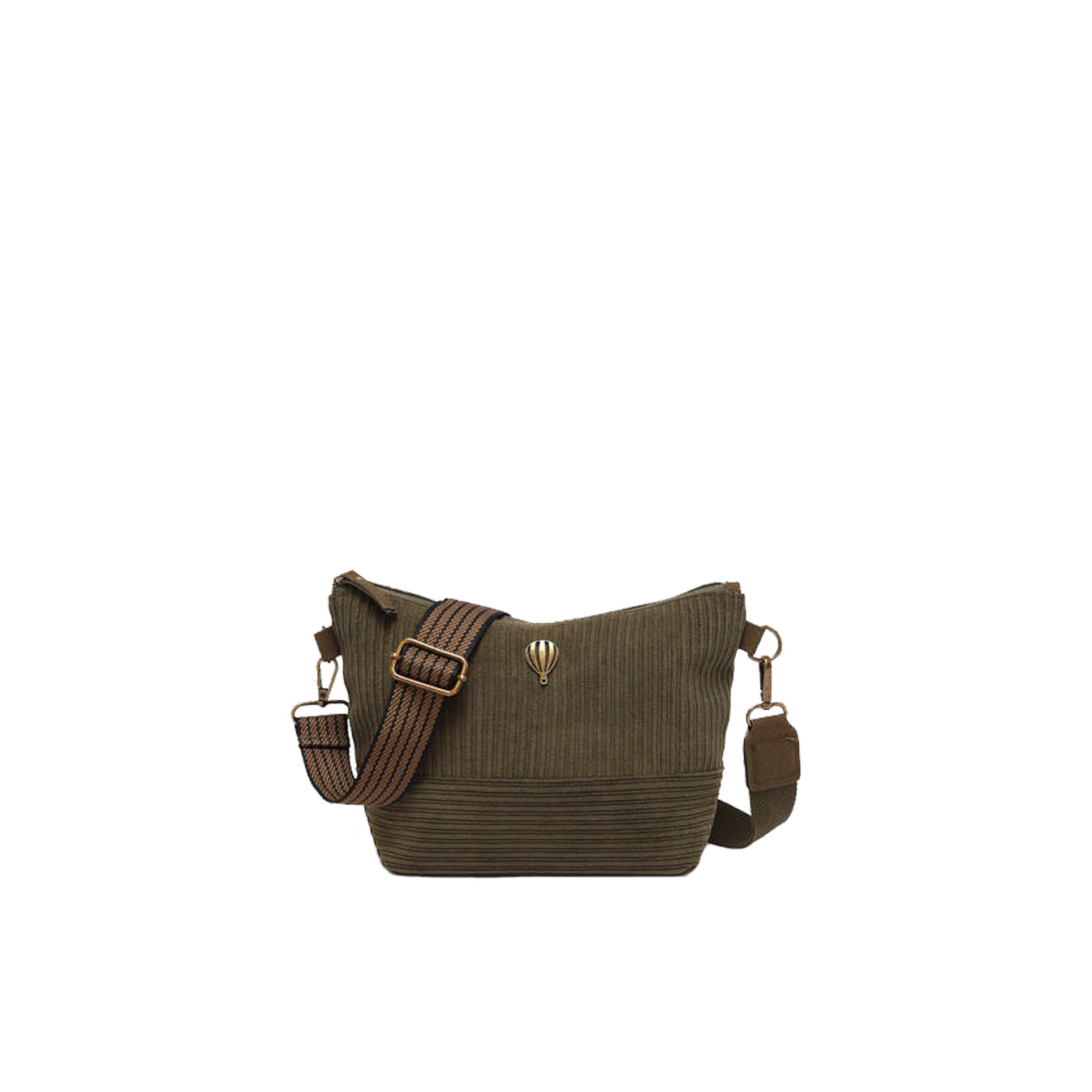Le Voyage en Panier Velina Sac Besace Effet Velours Côtelé Kaki