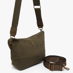 Le Voyage en Panier Velina Sac Besace Effet Velours Côtelé Kaki