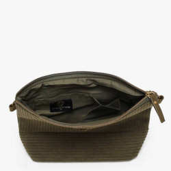 Le Voyage en Panier Velina Sac Besace Effet Velours Côtelé Kaki