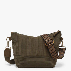 Le Voyage en Panier Velina Sac Besace Effet Velours Côtelé Kaki dos