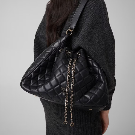 Guess Juliet Sac Hobo Matelassé Black porté épaule