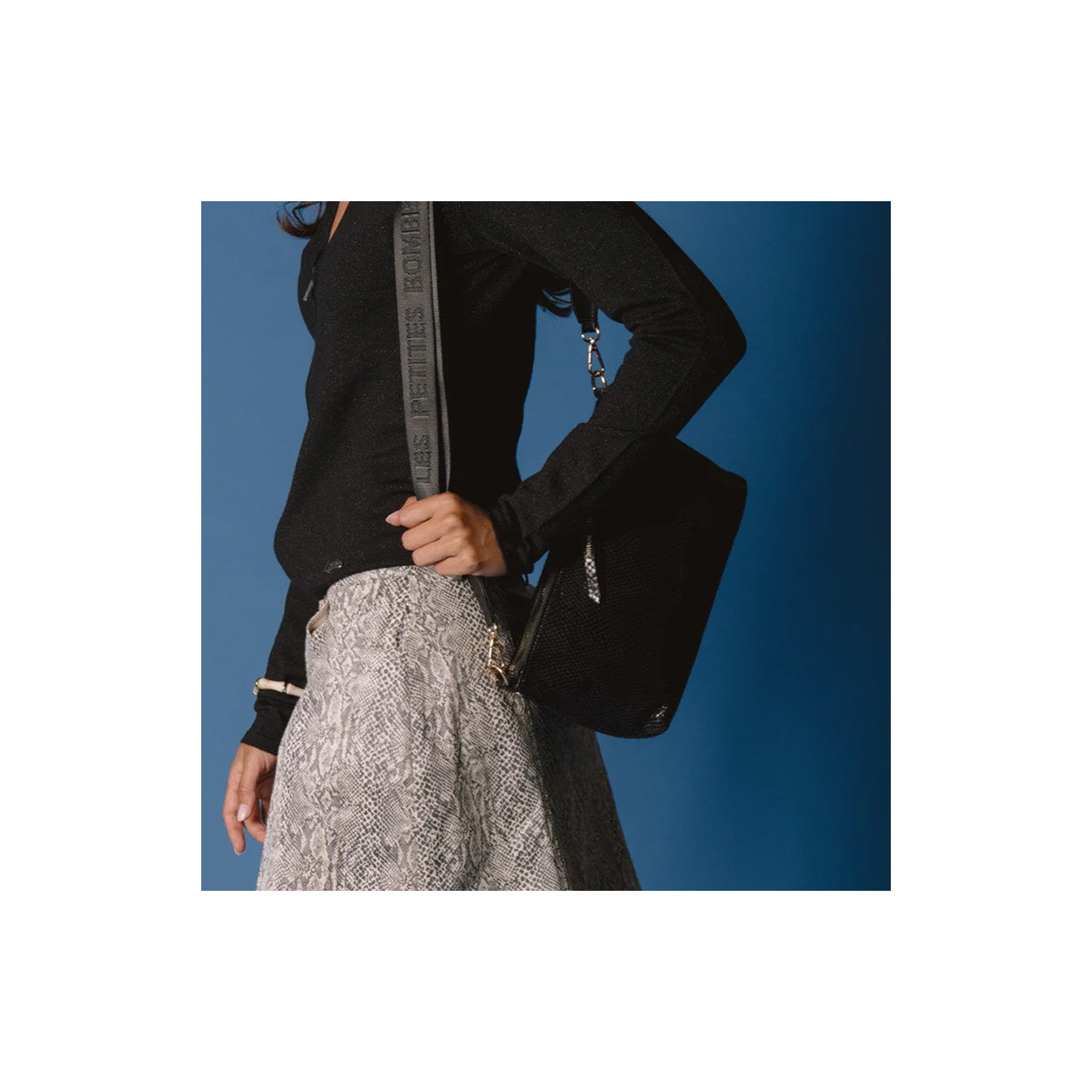 Les Petites Bombes Madisone Sac Bandoulière Effet Python Noir