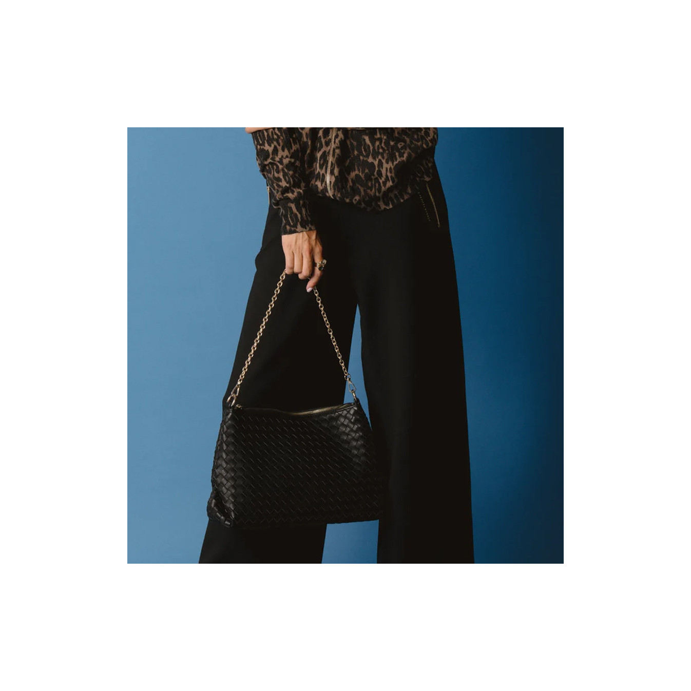 Les Petites Bombes Prele Gand Sac Bandoulière Effet Tressé Noir