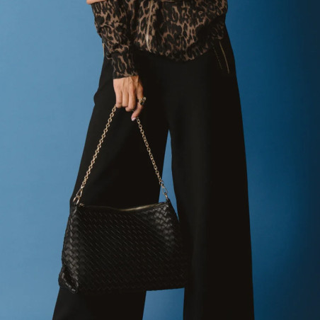 Les Petites Bombes Prele Gand Sac Bandoulière Effet Tressé Noir