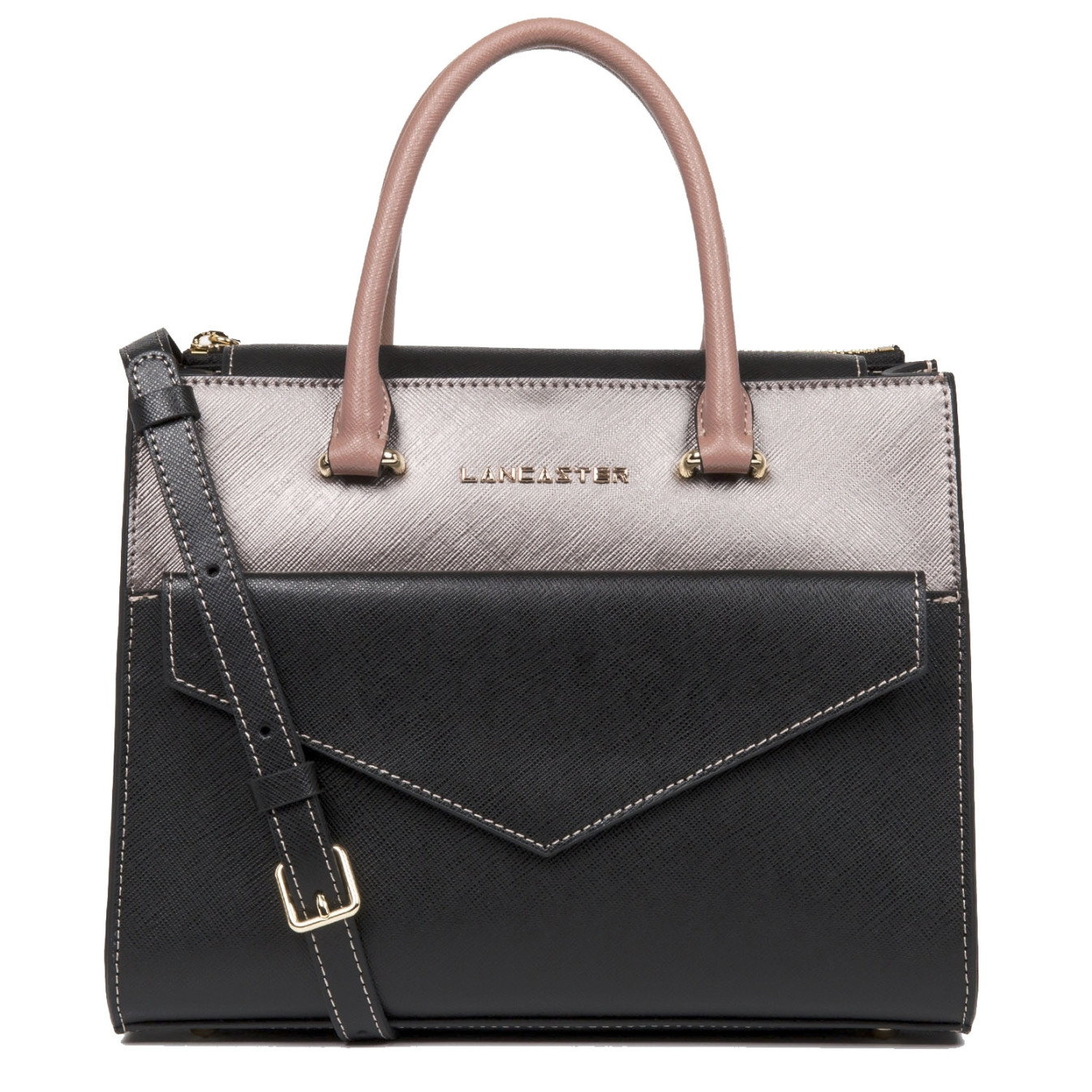 LANCASTER Petit Sac Trotteur Saffiano Signature Champagne - Sac Bandoulière Cuir Élégant Pour Femme