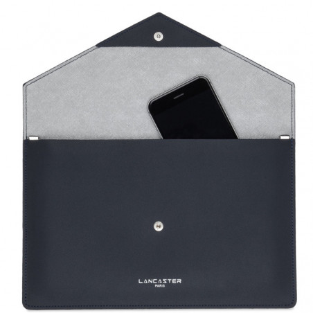 Lancaster City Americanini Double Sac Pochette 222-20 Bleu Fonce in Argent ouvert