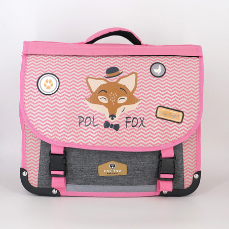 Pol Fox Cartable Reversible 38cm The Coolest Rose et Gris face fox