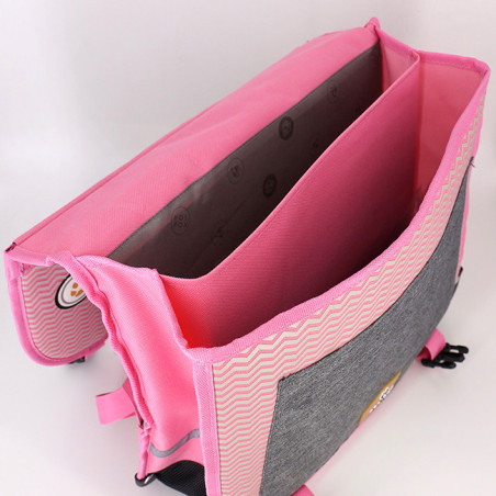 Pol Fox Cartable Reversible 38cm The Coolest Rose et Gris ouvert