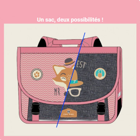 Pol Fox Cartable Reversible 35cm The Coolest Rose et Gris 2 en 1