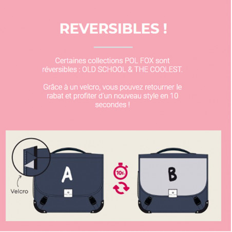 Pol Fox Cartable Reversible 35cm The Coolest Rose et Gris 3