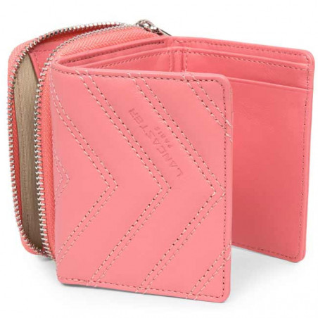 Lancaster Parisienne Matelassé Portefeuille Dos à Dos 122-22 Rose Blush ouvert