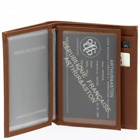 Arthur et Aston Oscar Portefeuille Européen 1978-800 Cognac ouvert