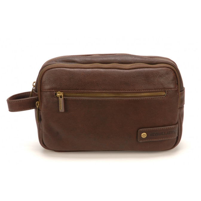 trousse de toilette en cuir pour homme couleur châtaigne