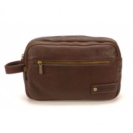 trousse de toilette en cuir pour homme couleur châtaigne