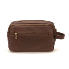trousse de voyage homme en cuir marron