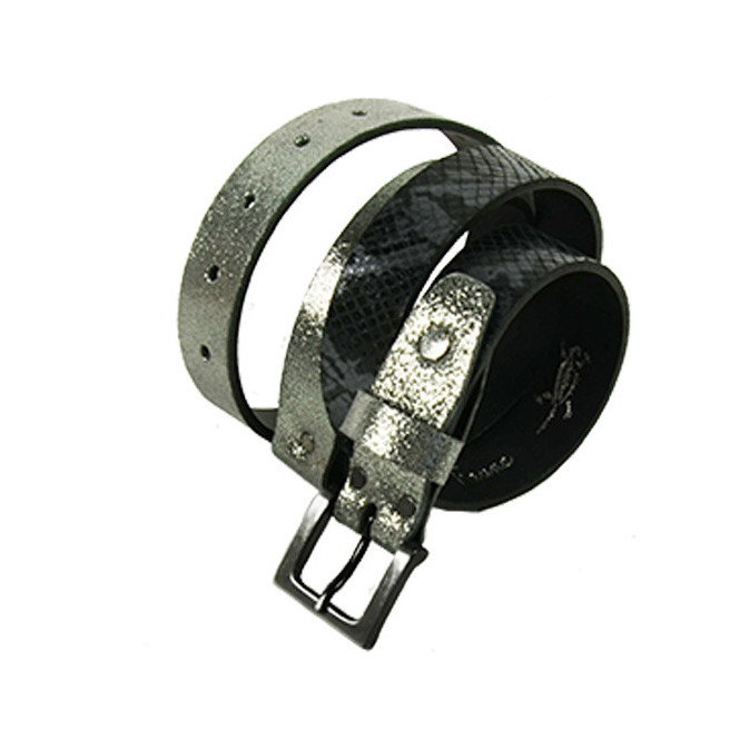 Ceinture Faune Maudez Cuir Reptile Noir Silver