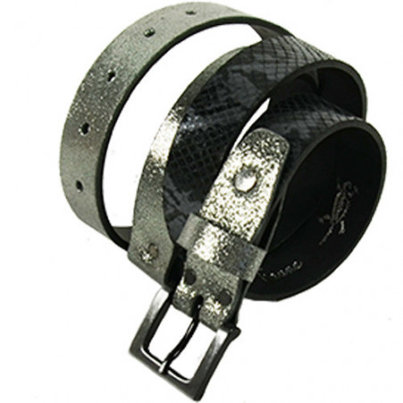 Ceinture Faune Maudez Cuir Reptile Noir Silver