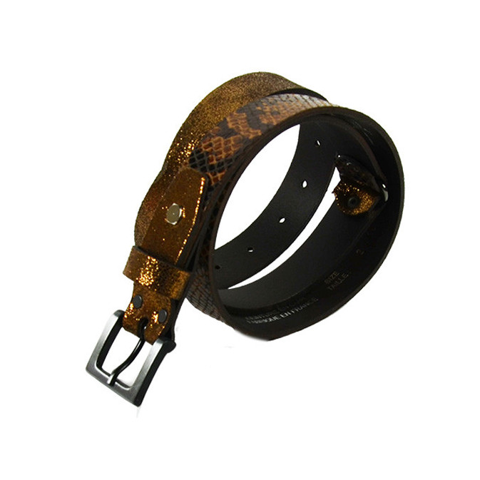 Ceinture Faune Maudez Cuir Reptile Marron Bronze