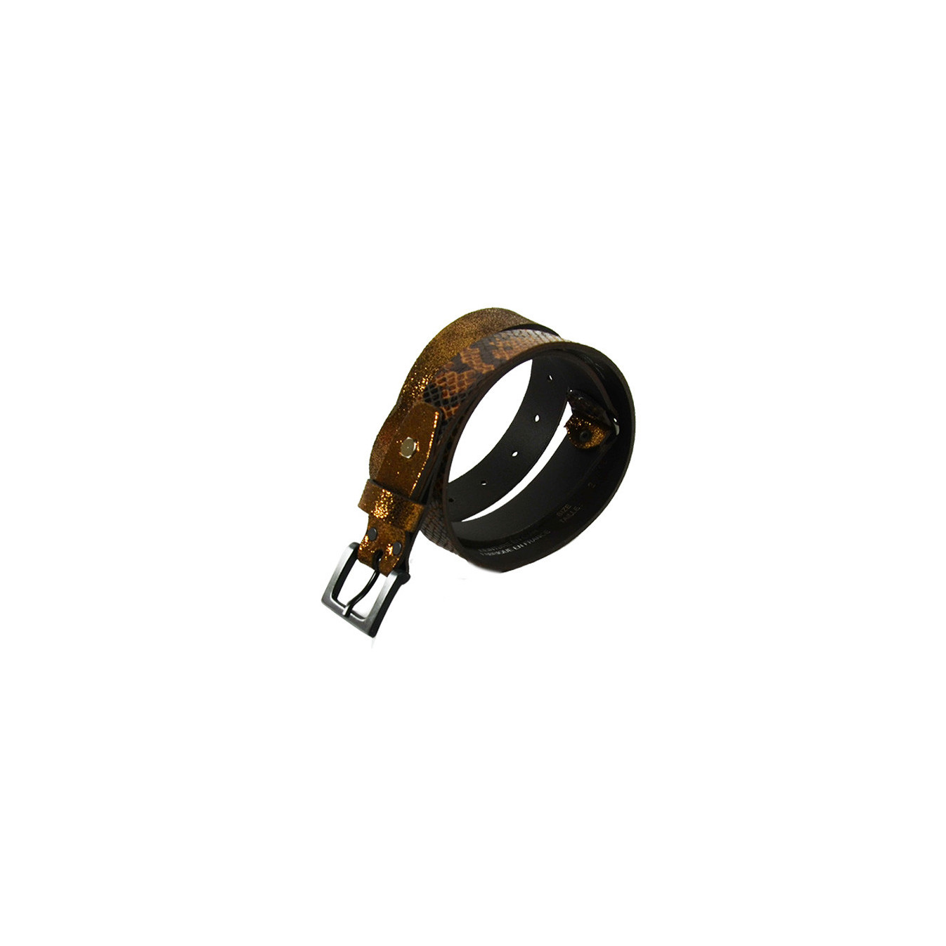 Ceinture Faune Maudez Cuir Reptile Marron Bronze