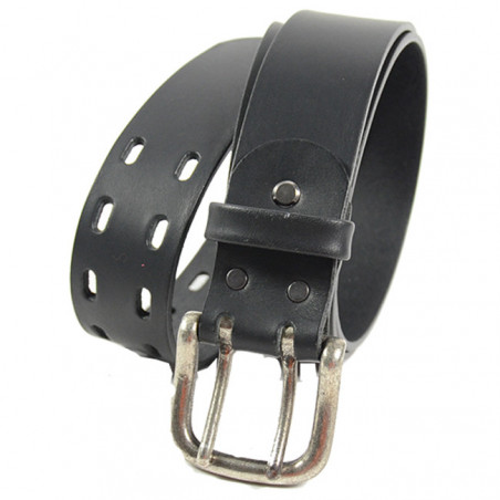 Ceinture Boucle Double Ardillon Cuir Homme Faune Noir