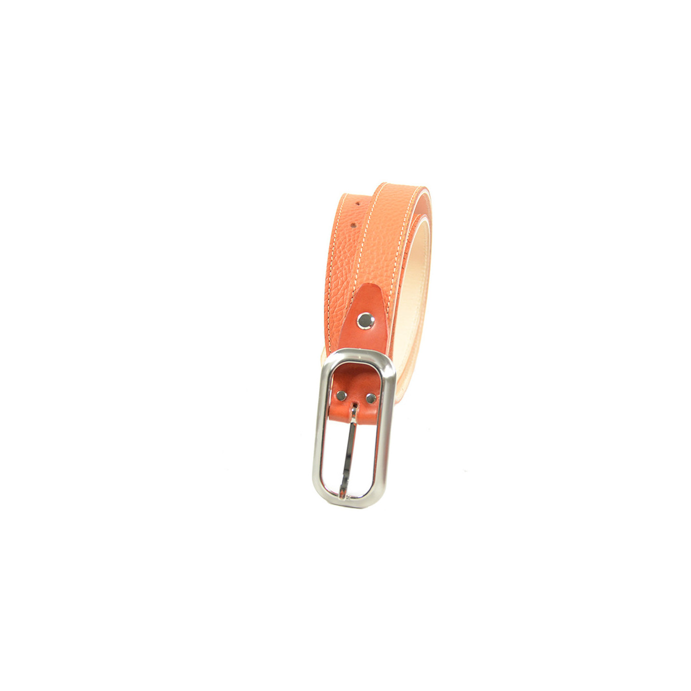 Ceinture Faune Cuir Lisse Femme boucle allongée Orange