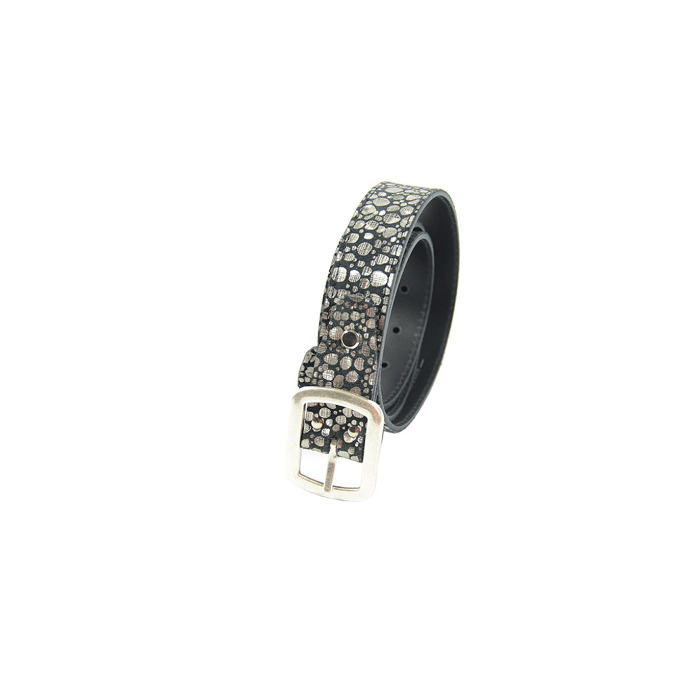 Ceinture Faune Cuir Femme Disco Noir Argent