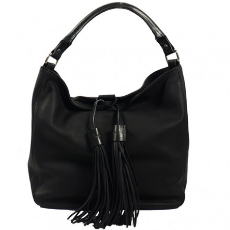 Berthille Hermine Sac Shopping Cuir Gras Noir