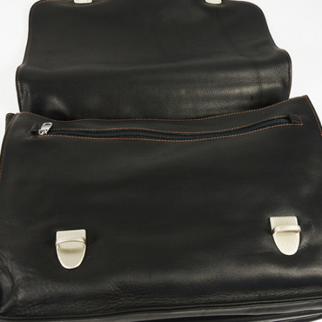 Jean Louis Fourès Baroudeur Cartable 3 Soufflets 38 Cm Noir ouvert