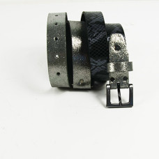 Ceinture Faune Maudez Cuir Reptile Noir Silver