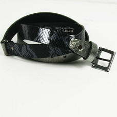 Ceinture Faune Maudez Cuir Reptile Noir Silver  boucle
