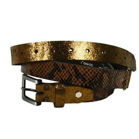 Ceinture Faune Maudez Cuir Reptile Marron Bronze boucle